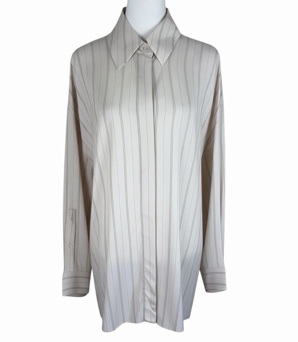 Acne Studios Britta Cream Fluid Pinstripe Button Up Oversized Shirt Size 32